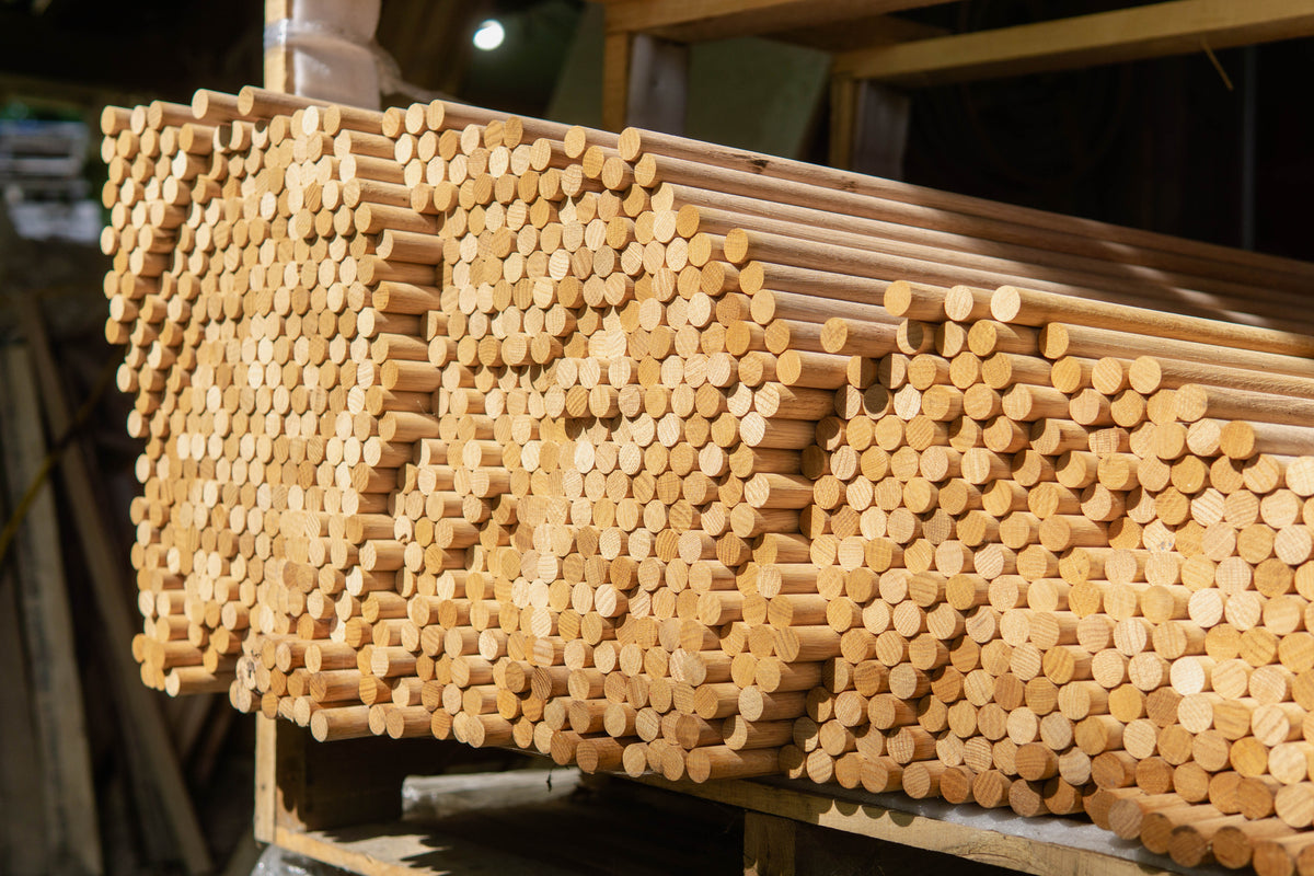 A rack of white and locust pegs